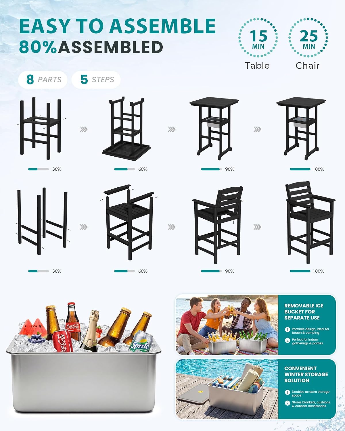 Thumbnail 6 de SERWALL Outdoor Bar Set, HDPE