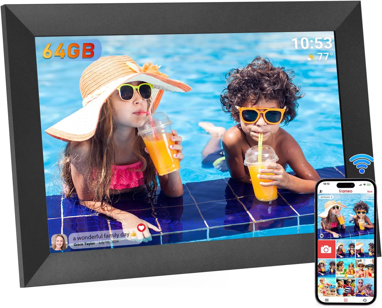 Detalle de Hesmor 64GB Frameo 10.1-Inch WiFi Digital Photo Frame with IPS Touchscreen