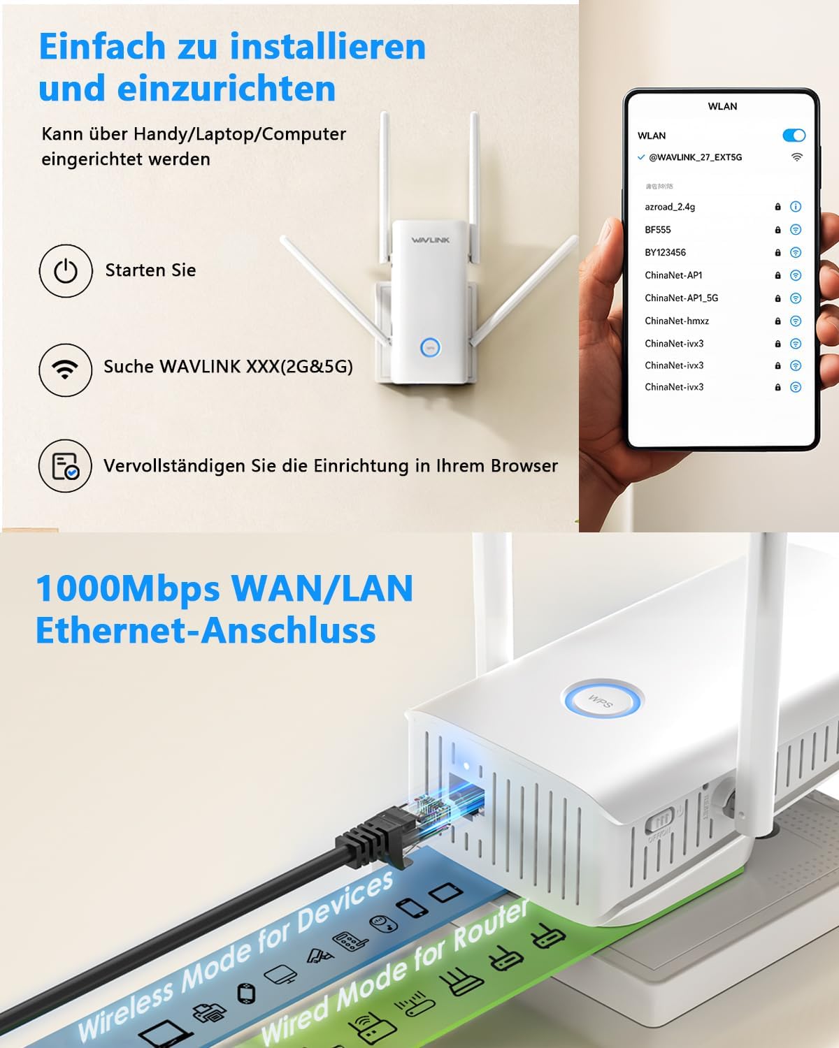 Thumbnail 4 de WAVLINK WLAN Verstärker-Steckdose WiFi 6 AX3000 (Reapter) – Repeater/AP/Router/Mesh mit Gigabit-LAN