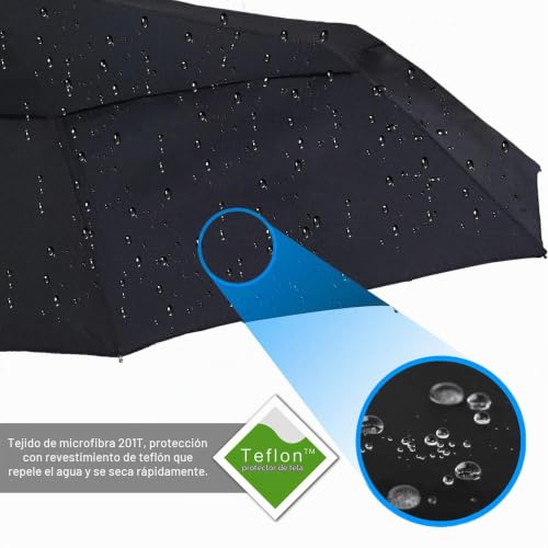 Detalle de AMVUZ Paraguas Plegable de Viaje Compacto Automático a Prueba de Viento (Doble Negro)