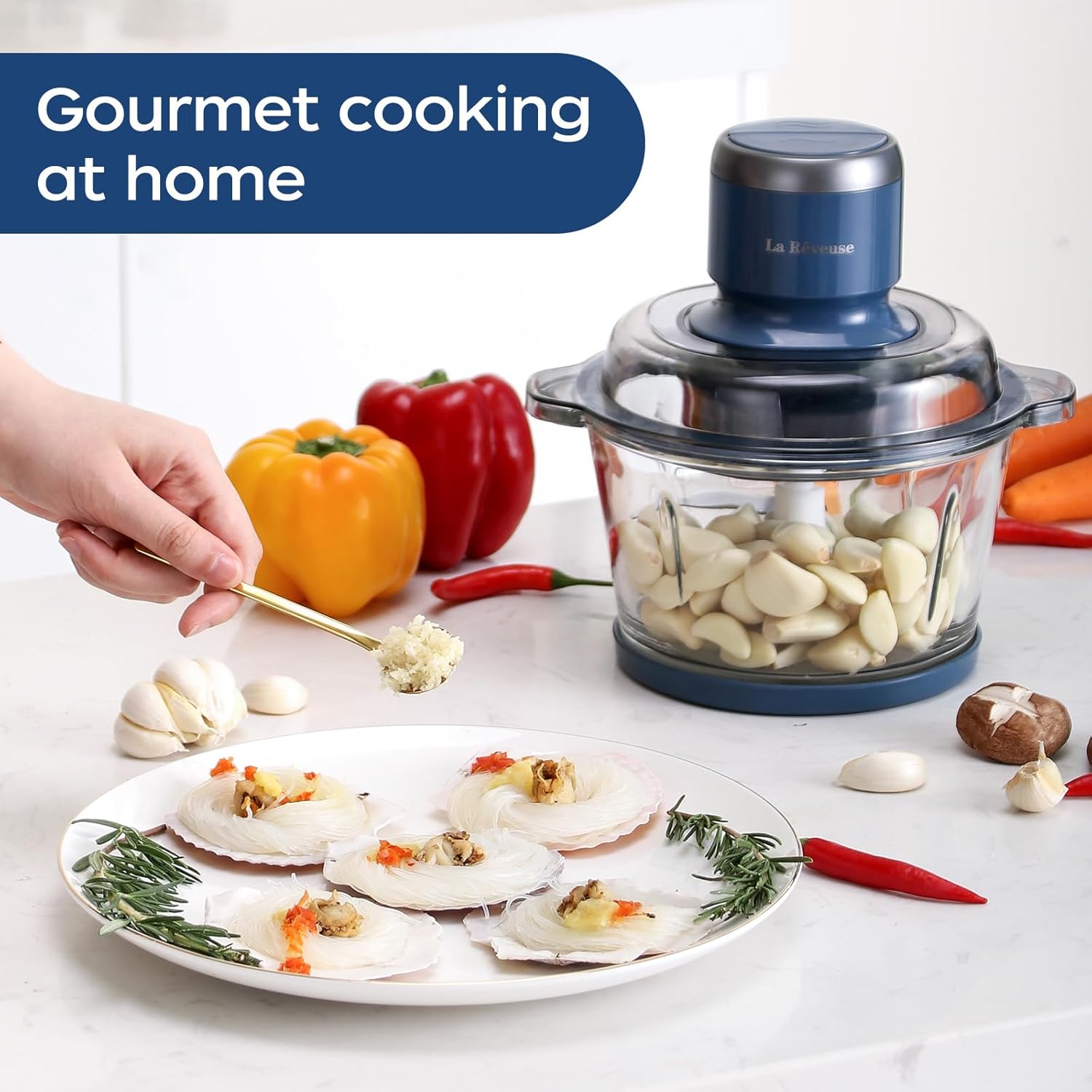 Thumbnail 6 de La Reveuse Food Processor: 7-Cup Glass Bowl, 300W Electric Chopper with 4 Bi-Level Blades