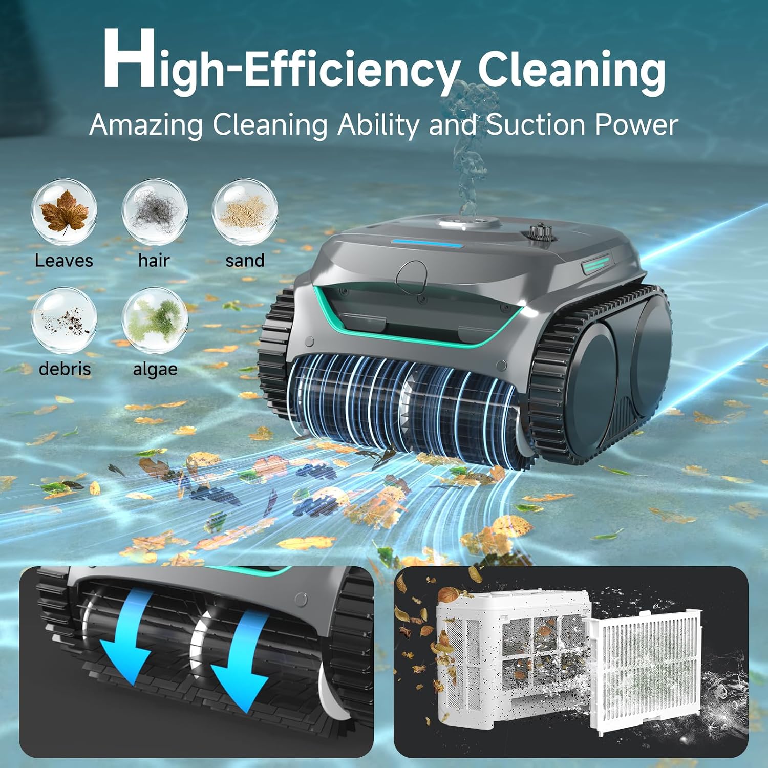 Detalle de WYBOT C2 Cordless Robotic Pool Cleaner — Dual Filtration for Floor, Wall & Waterline