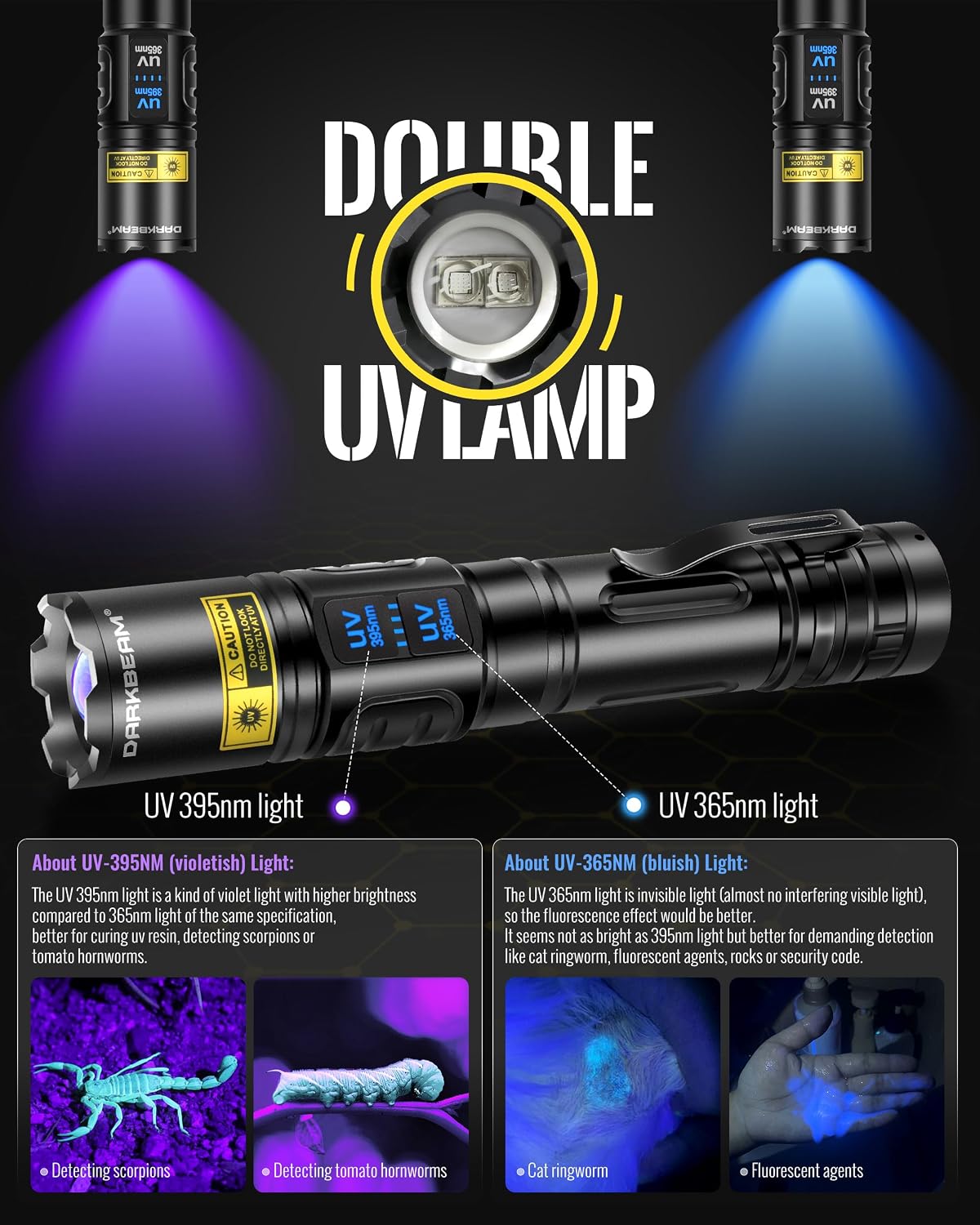 Thumbnail 1 de DARKBEAM A900-365+395 UV-zaklamp met dubbel zwart licht en verstelbare focus