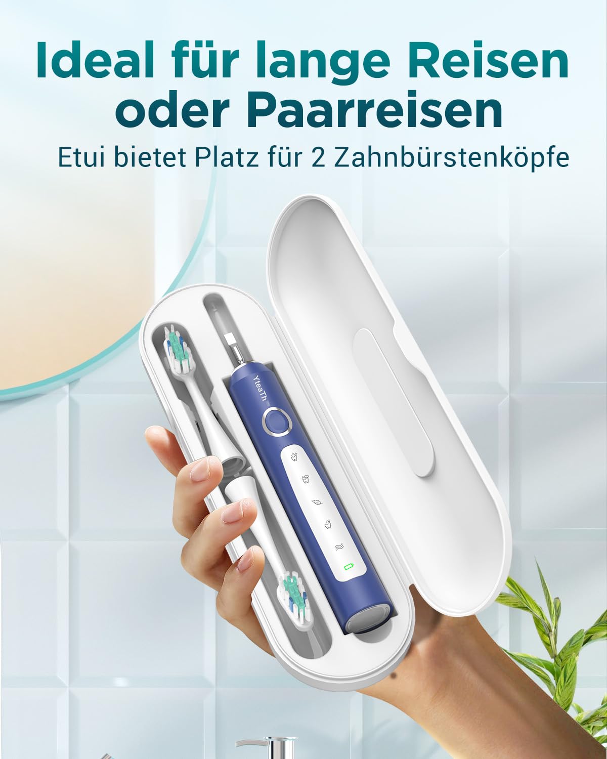 Thumbnail 6 de Elektrische Schallzahnbürste von YTEATH PRO – 8 Bürstenköpfe, 5 Modi, 90 Tage Akku, Reiseetui