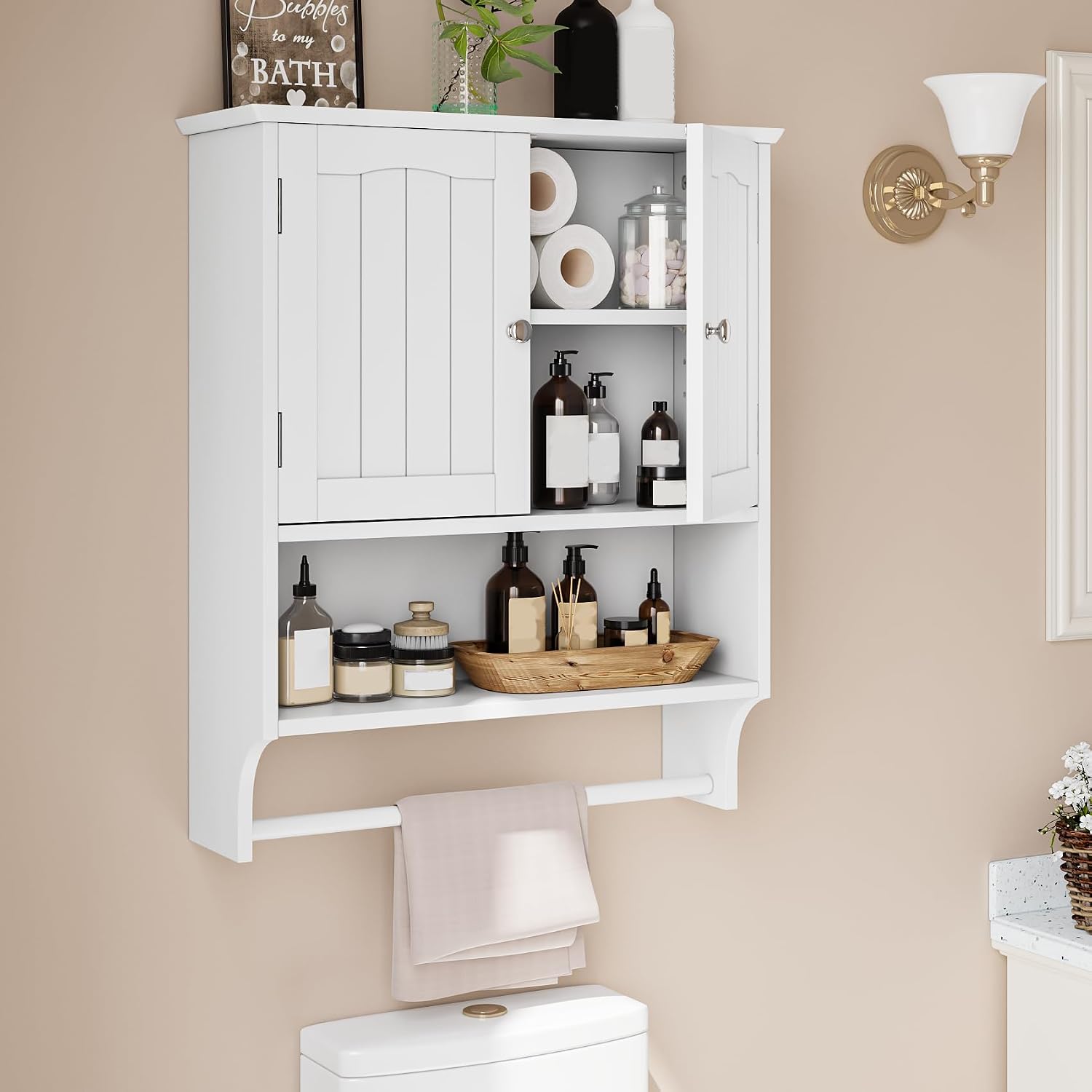 Thumbnail 6 de Mino Kesper Bathroom Wall Cabinet – Over Toilet Storage with 2 Doors and Open Shelf