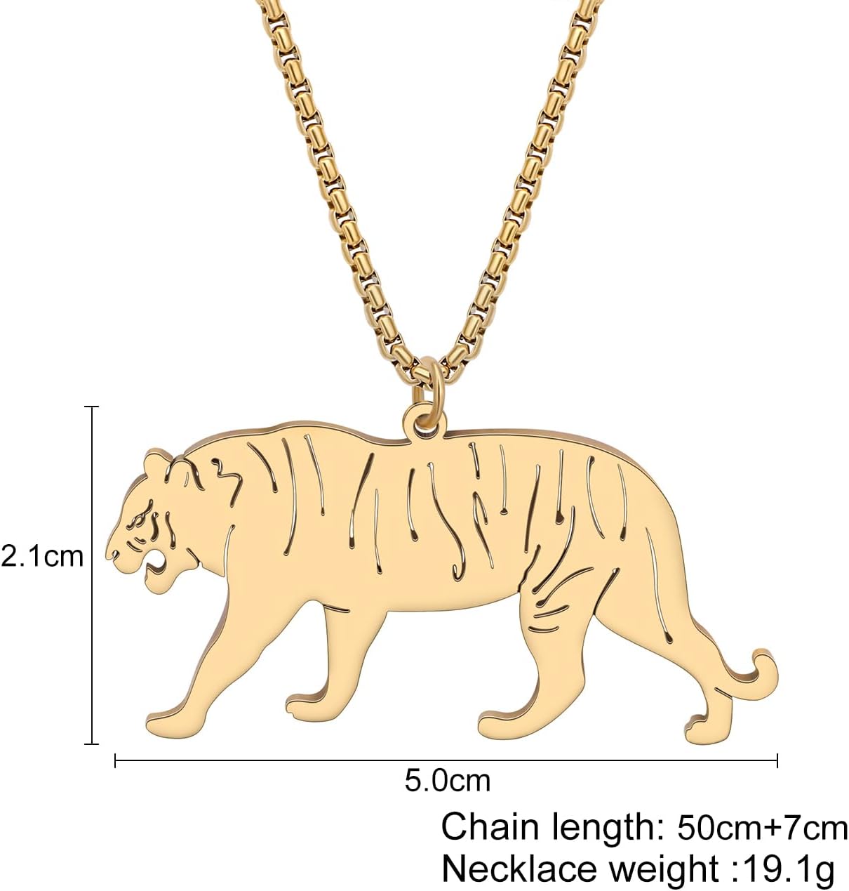 Detalle de RAIDIN Tiger Leopard Halskette aus rostfreiem Edelstahl – Gold- oder Silberoptik, 50 cm + 7 cm Verlängerung