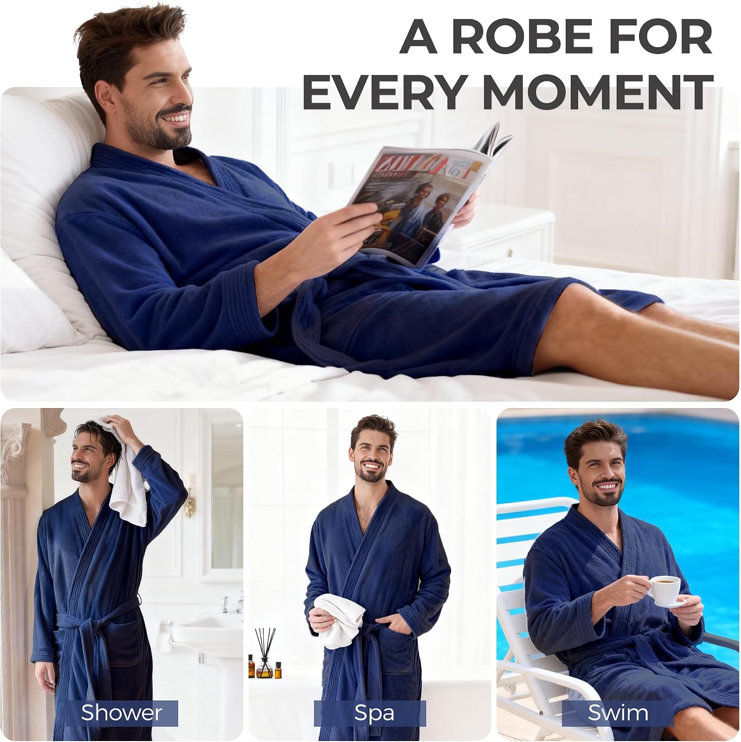 Detalle de PJGGZ Men's Towel Robe, Soft Quick-Dry Kimono Bathrobe for Spa & Hotel
