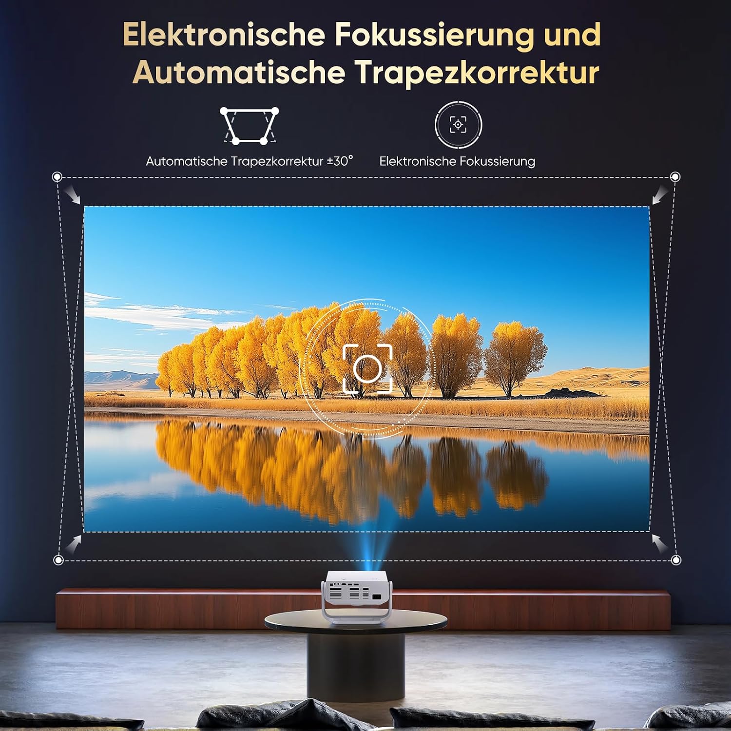 Detalle de Wielio Smart Beamer – kompakter Heimkino-Beamer mit integrierter App, 4K-Unterstützung und flexiblem Ständer