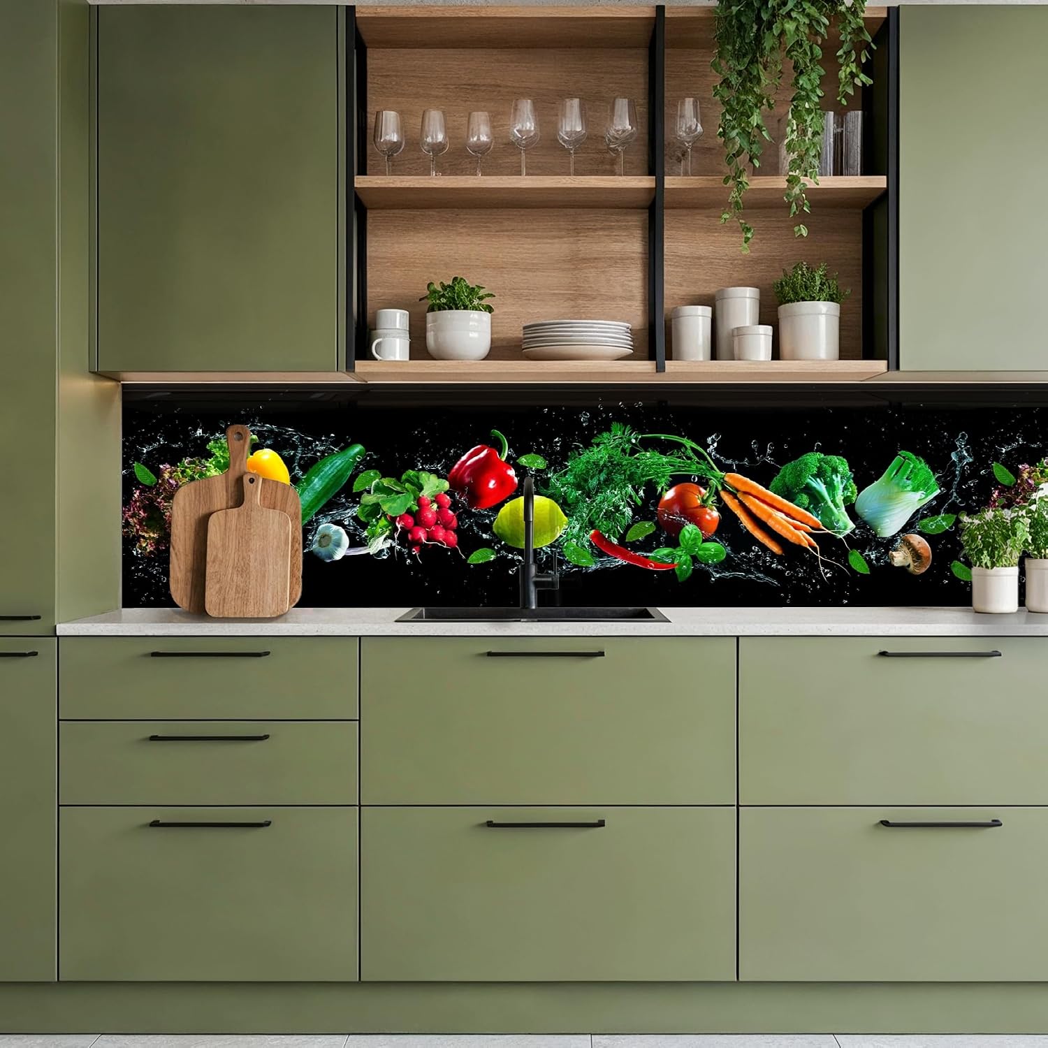 Thumbnail 4 de KitchenYeah Küchenrückwand Selbstklebend 60x250 cm – Glasklare Optik, kein Bohren, schwarz