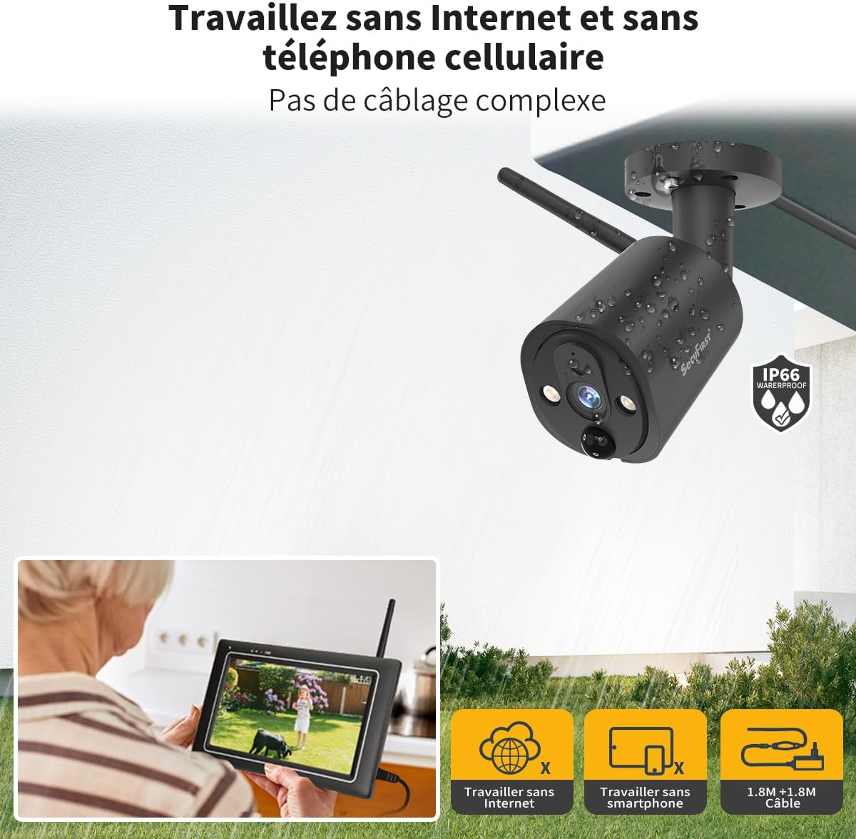 Thumbnail 1 de Kit SecuFirst: Système de surveillance sans fil 2 caméras 2K avec moniteur tactile 7" et 64 Go inclus