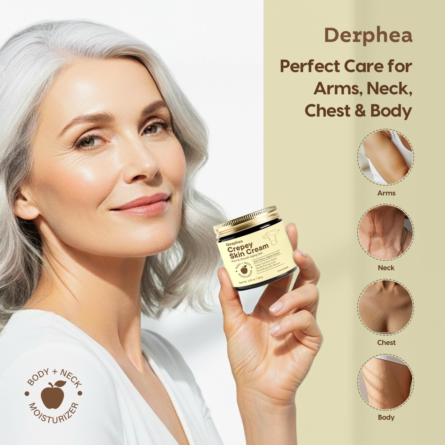 Thumbnail 4 de DERPHEA Crepey Skin Repair Treatment Cream (Beef Tallow, Soluble Collagen & Apple) — Unscented Crepe-Fix for Neck, Arms & Body