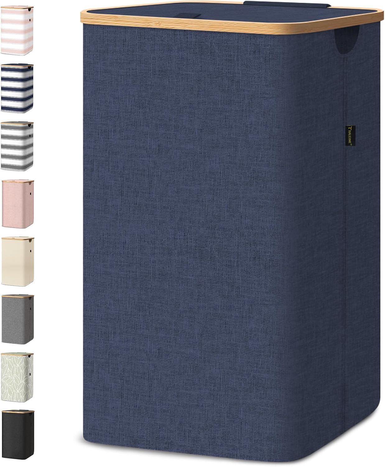 Detalle de BALEINE 100L Laundry Hamper with Lid, Blue, Pull Handles and Upright Frame