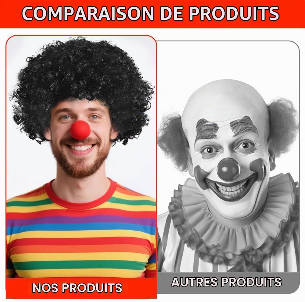 Detalle de BSBUY 5189669 zwarte krulpruik voor clown en carnaval, hittebestendige vezel