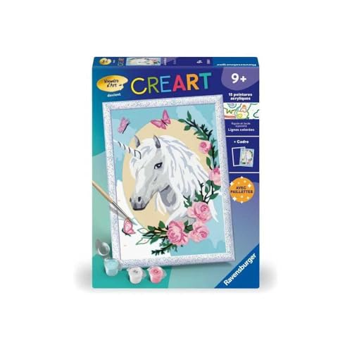 Detalle de Ravensburger CreArt Kids 18x24 cm, kit peinture numéro, licorne fleurie 🎨