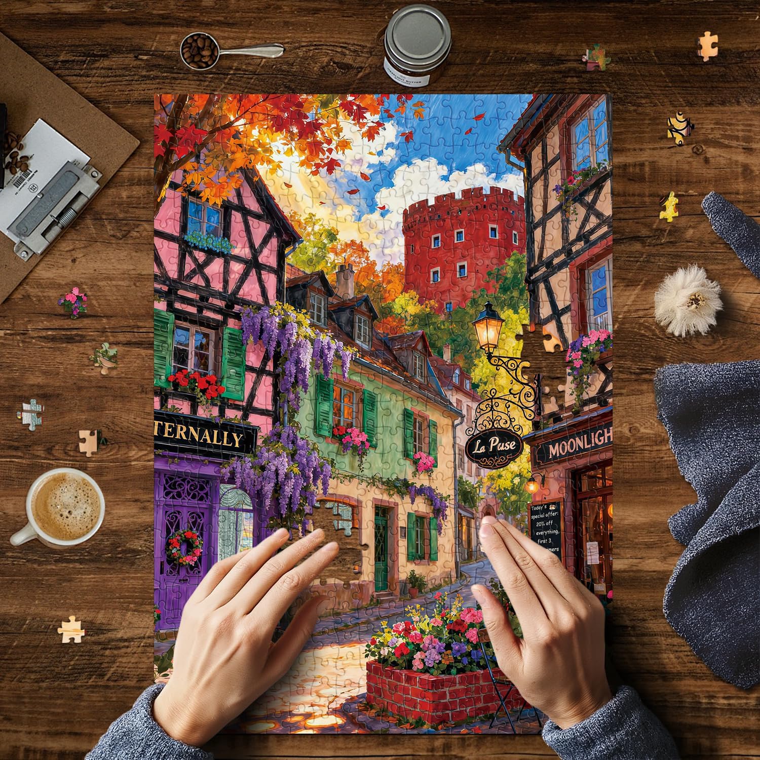 Detalle de HUADADA Puzzle 500 Teile – Klassische Puzzle für Erwachsene, Europäisches Dorf