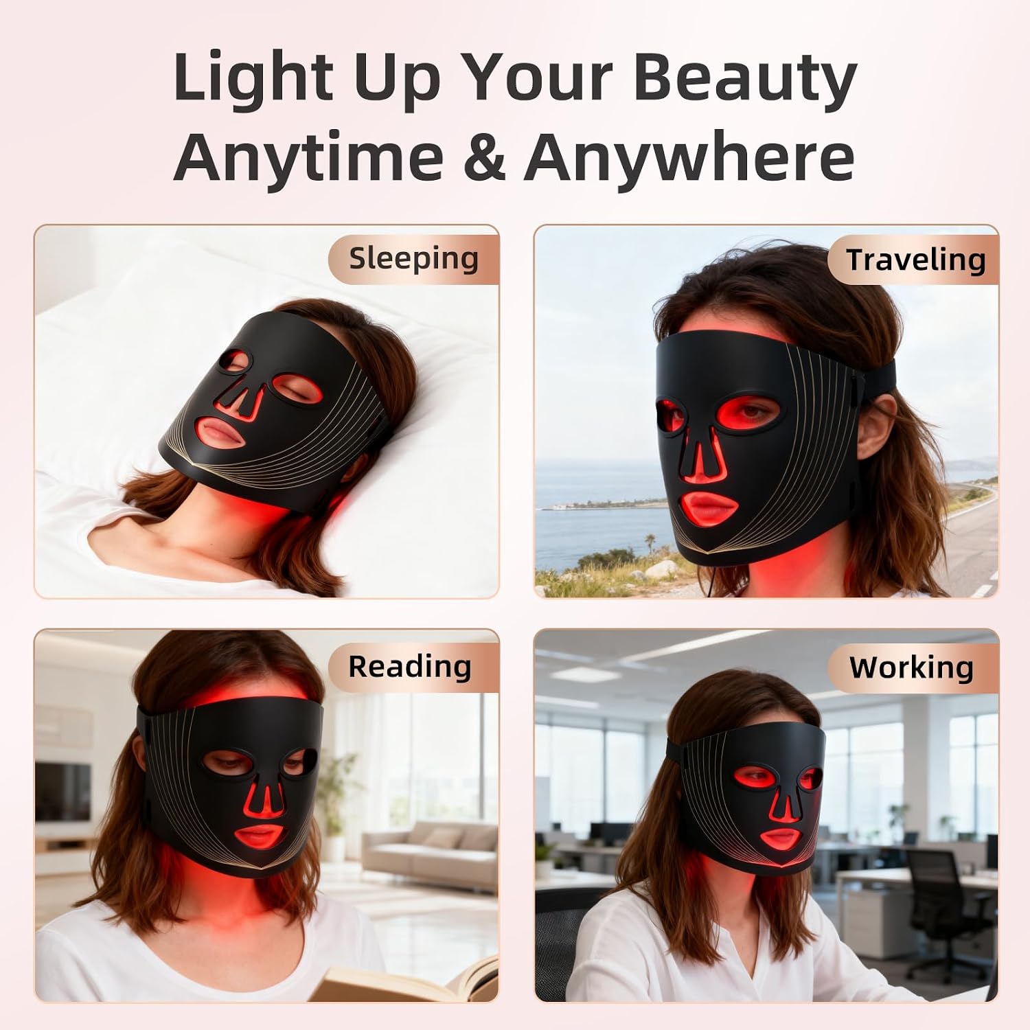 Detalle de Hsaiiae FSA Eligible LED Light Therapy Mask (FM-02) with 4 Wavelengths and 5-Level Timer