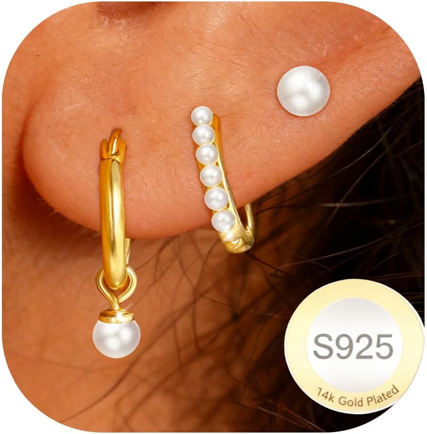 Detalle 2 de DORANA 3-Pair Sterling Silver Huggie Hoop Earrings with Cubic Zirconia