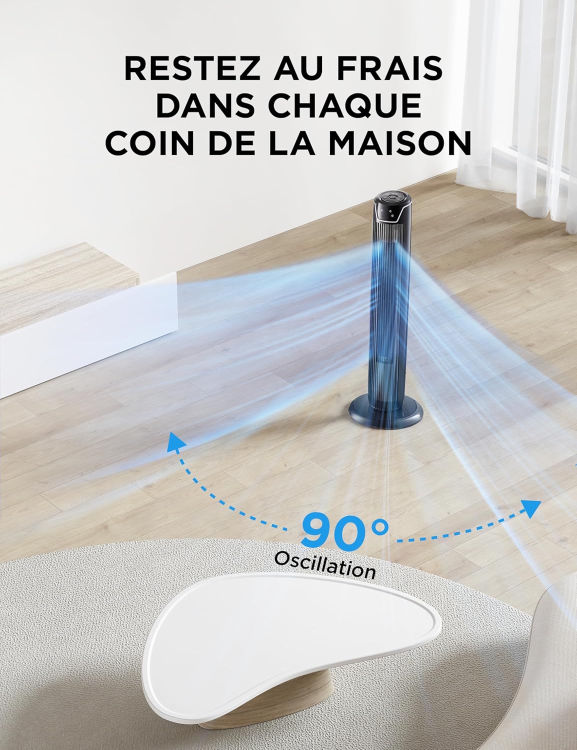 Detalle 2 de Midea FZ10-17JR : ventilateur colonne silencieux avec télécommande, oscillation à 60° et minuterie