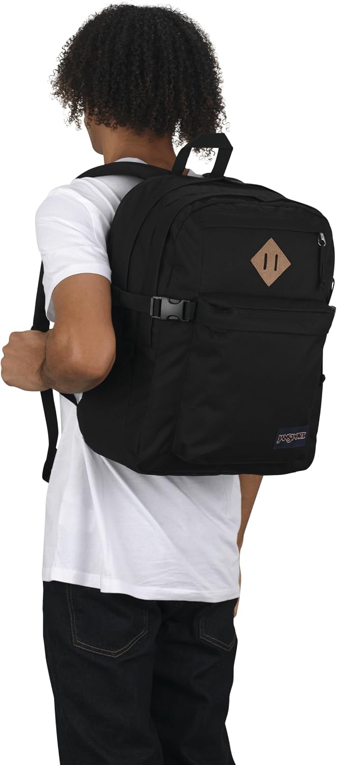 Detalle de JanSport Main Campus Backpack: 15-Inch Laptop, Dual Bottle Pockets, Black