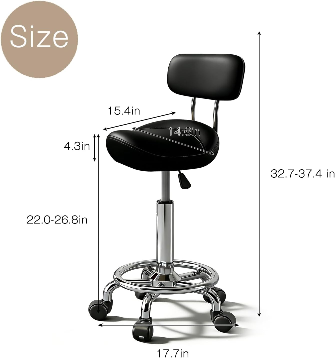 Detalle 2 de Timbertouch MAYCAV5 Adjustable Saddle Stool, Swivel, Black PU Leather, Backrest