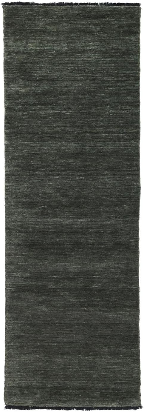 Detalle de RugVista 21100 Handloom franjesloper 80 x 200 cm, wol, zwart/grijs