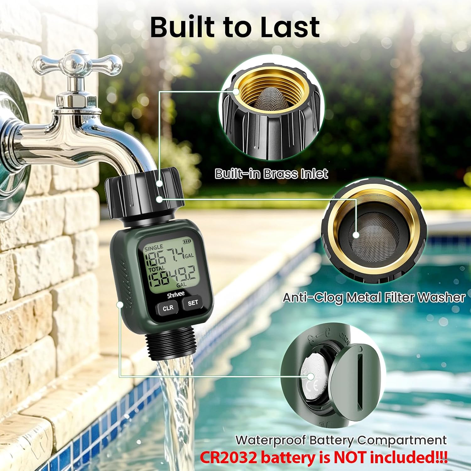 Detalle de Shrivee Misuratore di portata dell'acqua digitale: controllo preciso e pratico per giardino e piscina