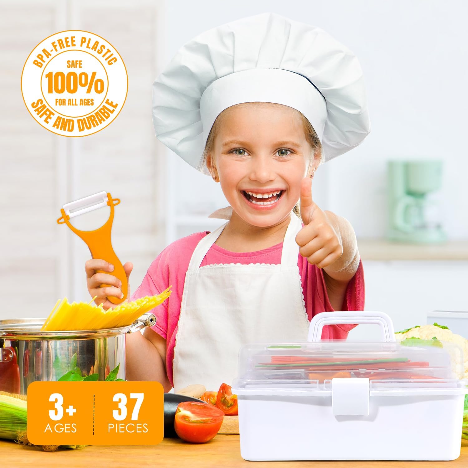 Thumbnail 6 de Kids Real Cooking Set with Storage Case – 37-Piece Safe Kitchen Kit for Ages 3–8