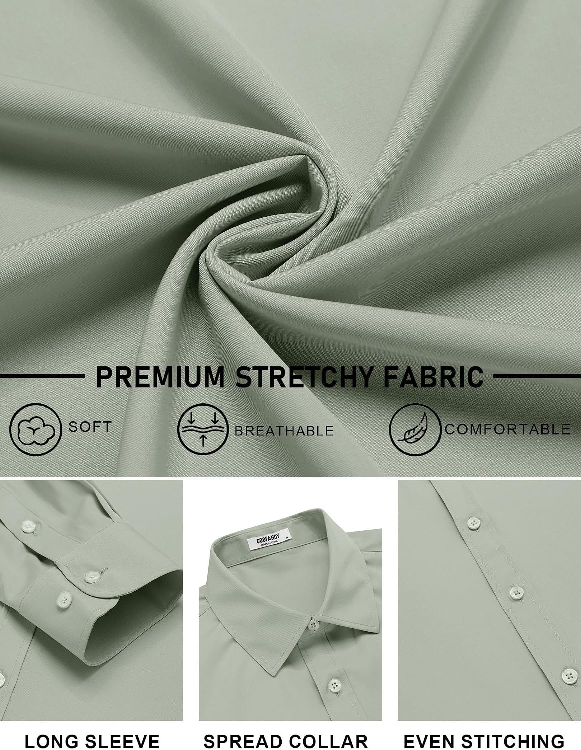 Detalle 2 de COOFANDY Mens Stretch Dress Shirts Long Sleeve