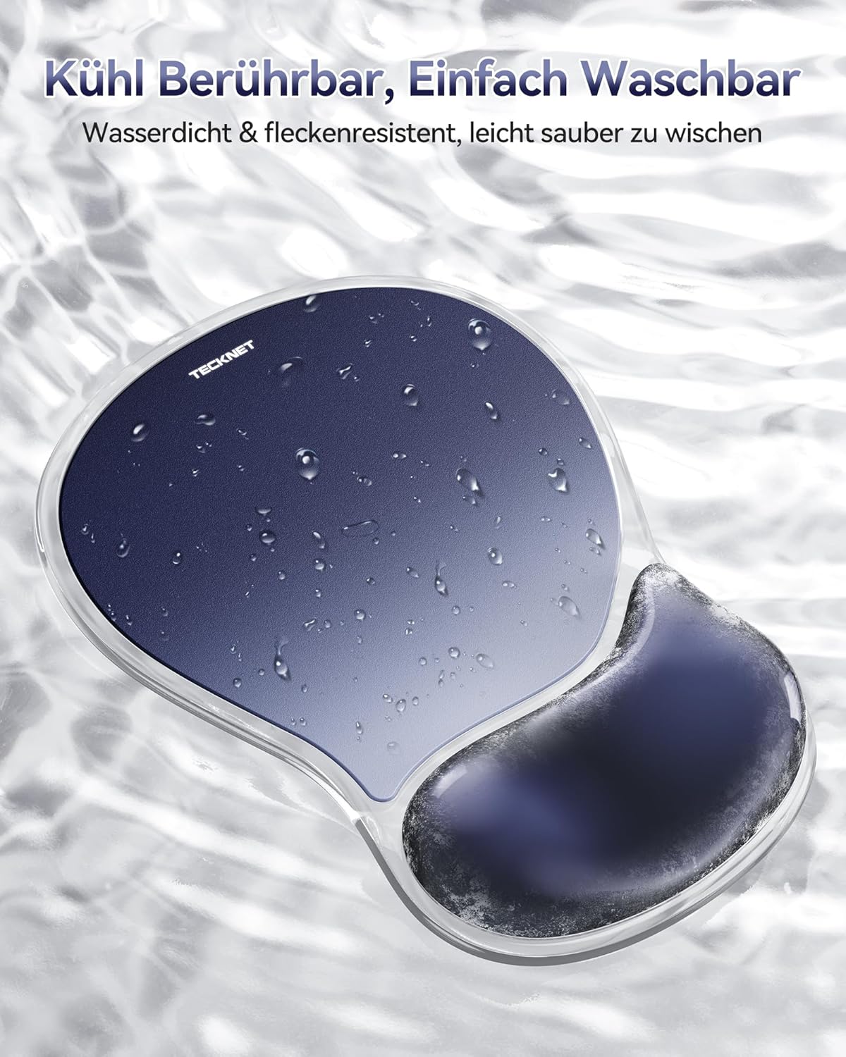 Detalle de TECKNET Mauspad mit Gel-Handgelenkauflage – Ergonomisch, wasserdicht, rutschfest (Dunkelblau)