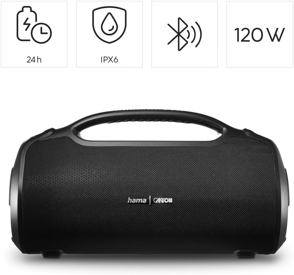 Detalle 2 de Hama Bluetooth Lautsprecher Outdoor 120W (IPX6, App, 24h Akku, TWS, USB-C/3,5 mm/6,3 mm) schwarz