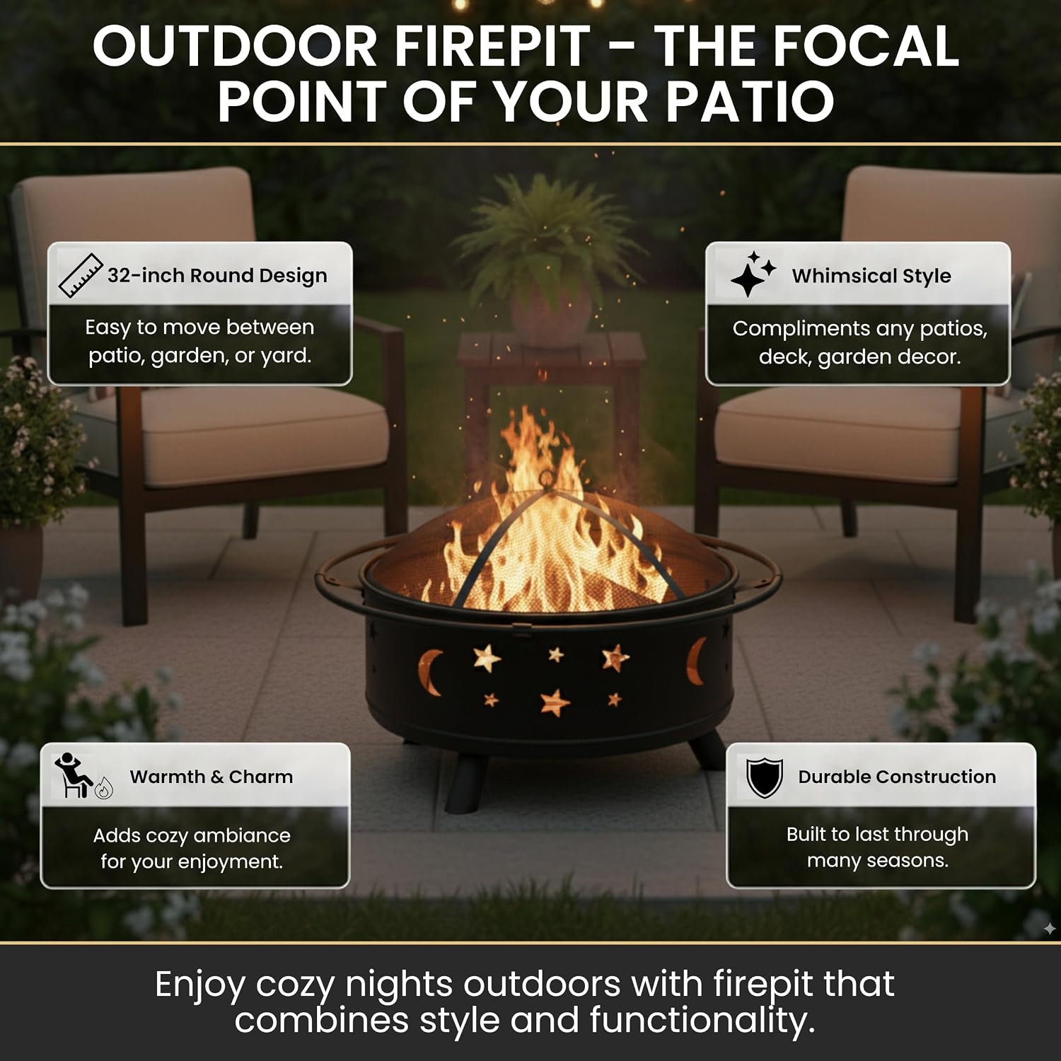 Detalle 2 de Pure Garden Outdoor Fire Pit, 32-Inch