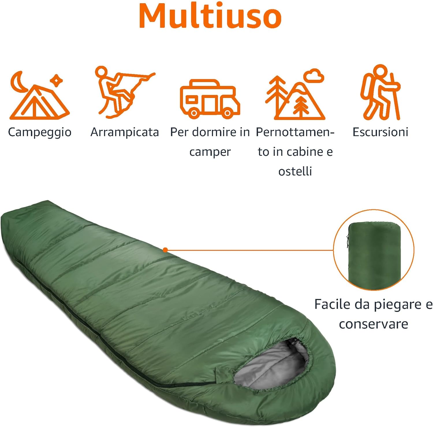 Detalle de Amazon Basics Sacco a Pelo per Campeggio ed Escursioni a Clima Freddo - Mummia, Verde Oliva, 83.8 x 208 cm