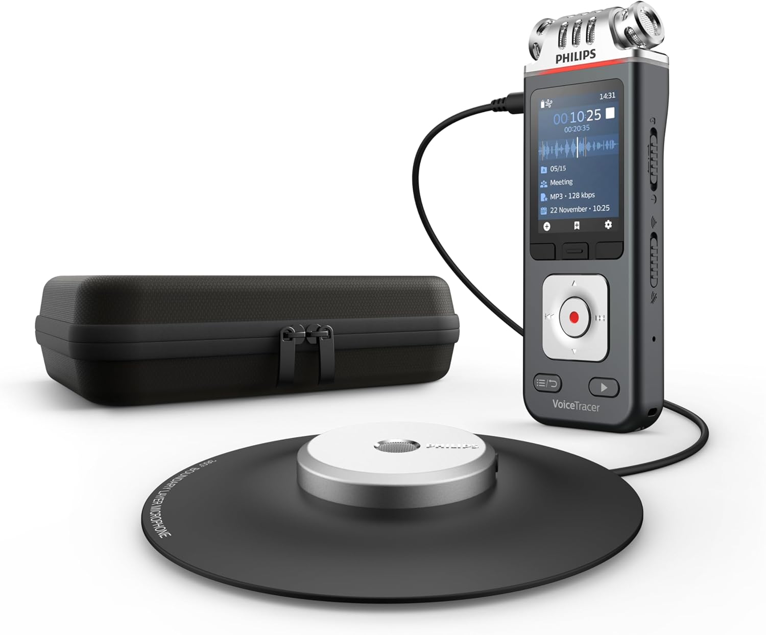 Detalle de Philips VoiceTracer DVT8115: registratore vocale per riunioni con microfono 360° e licenza AI Sembly