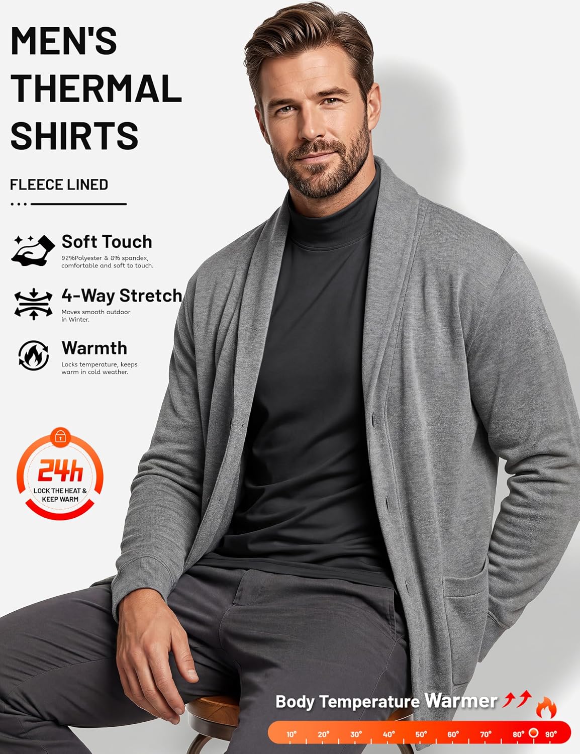 Detalle de TACVASEN Men's Thermal Turtleneck Shirt, Fleece-Lined Long-Sleeve Base Layer