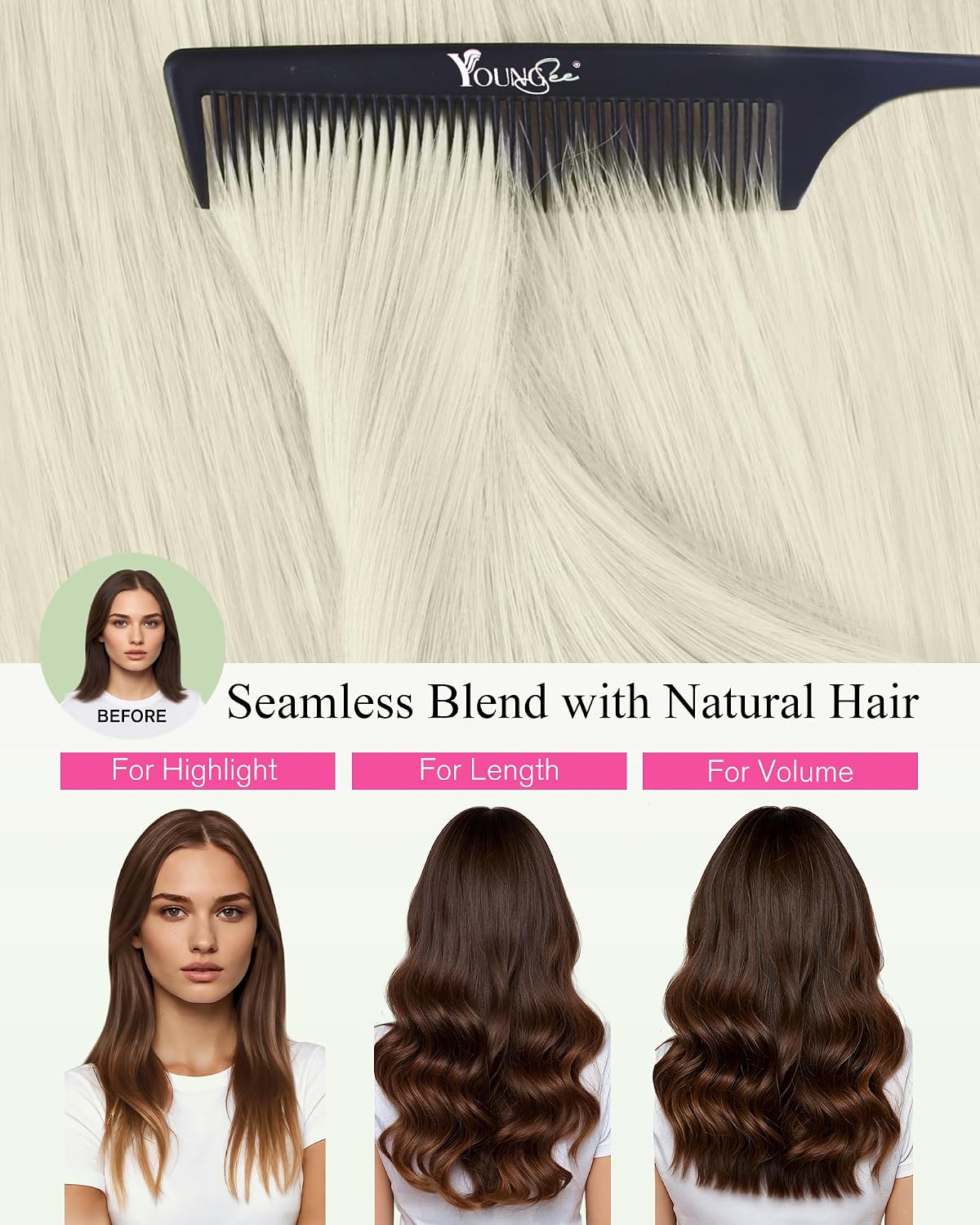 Detalle 2 de YoungSee Tape-in Extensions Echthaar Platinblond, 60 cm (60A) – 50 g