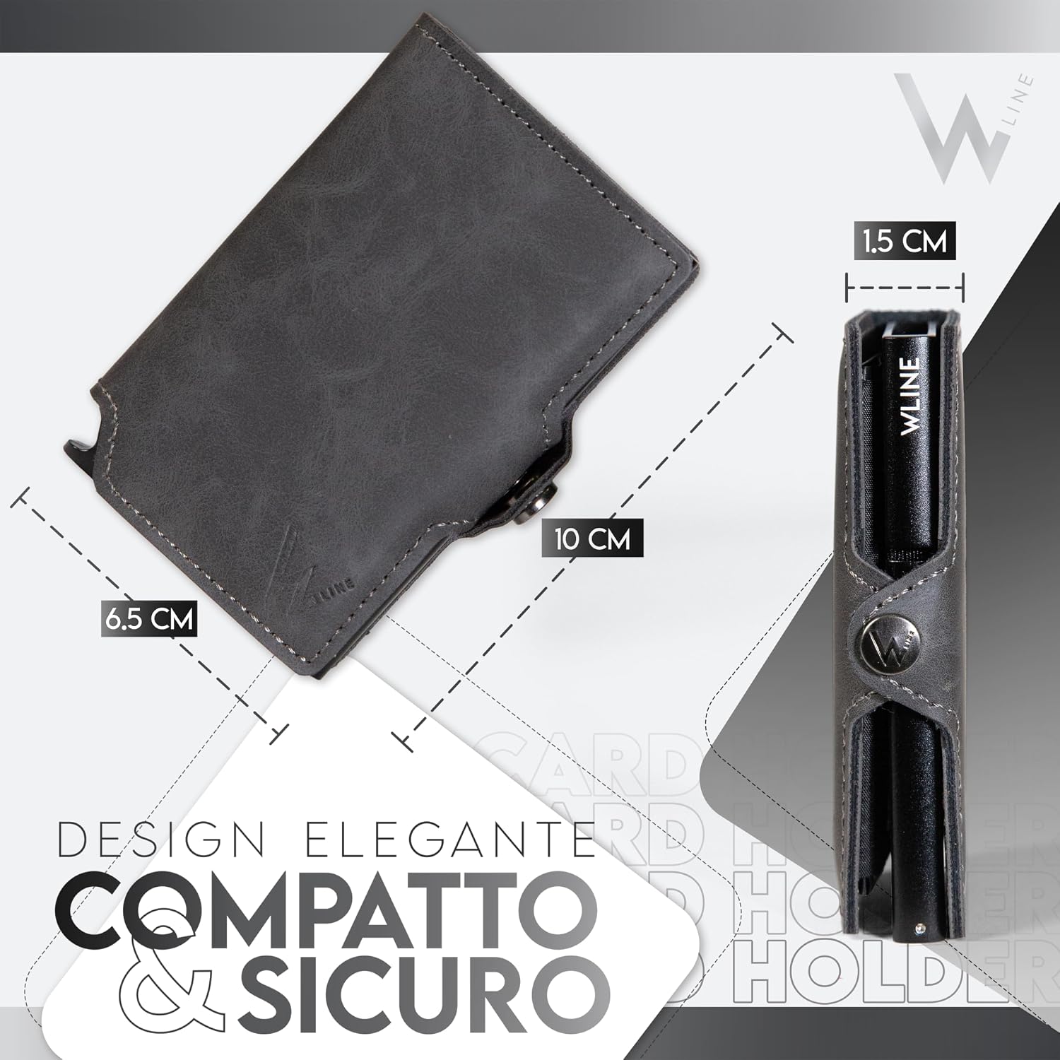 Detalle 2 de WLine Porta Carte Schermato RFID in Pelle PU slim (Grigio Vintage) 👝