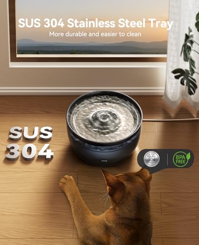 Detalle de FEELNEEDY Fuente para Gatos 3L: Bebedero silencioso en acero inoxidable con filtrado y LED