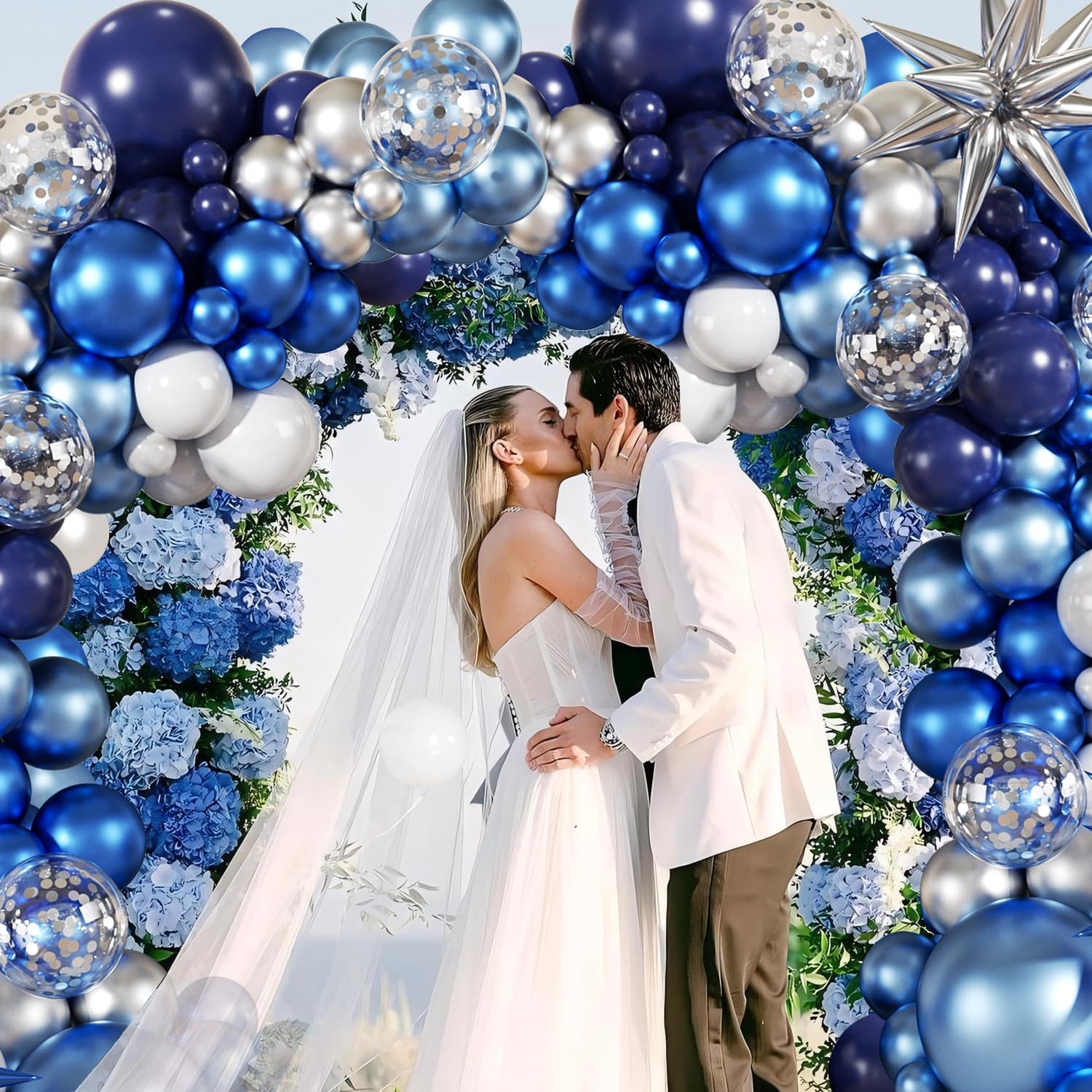 Thumbnail 2 de LANGASQUE Blue White Silver Balloon Garland Arch Kit (140 pcs) for Birthdays, Weddings & More