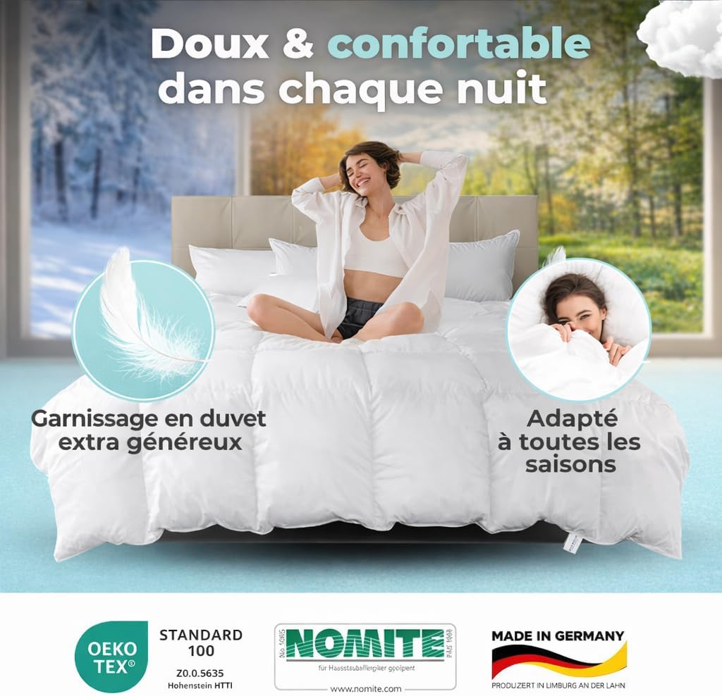 Detalle 2 de Couette toutes saisons BEFA NATUR en duvet 90/10, 155x220 cm
