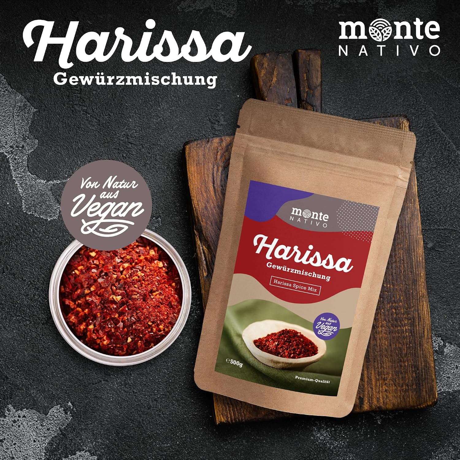 Detalle 2 de Harissa Gewürz Monte Nativo (500g) – Aromatische Harissa-Mischung, schonend getrocknet