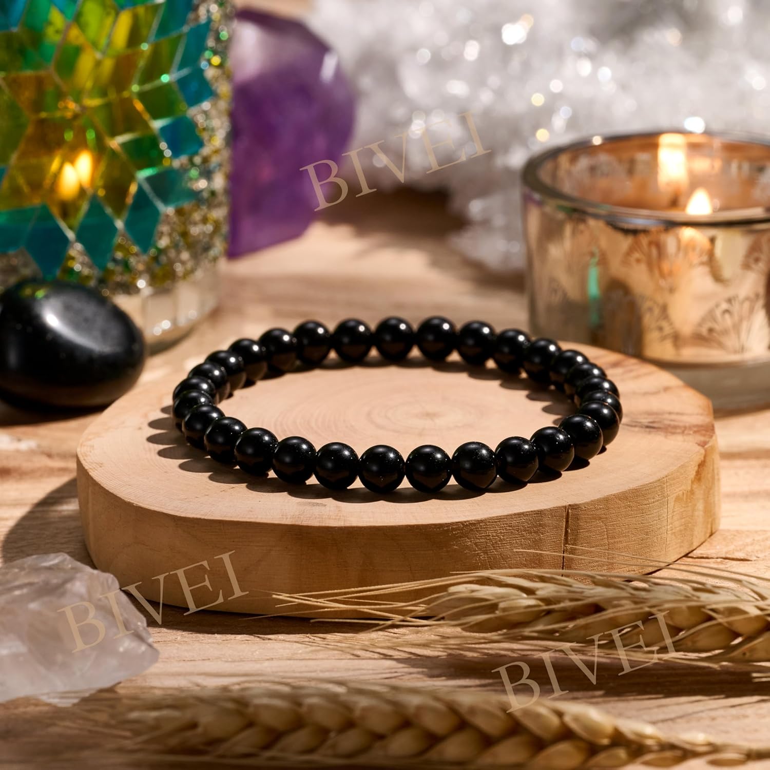 Thumbnail 3 de Bivei Perlenarmband für Frauen mit 6 mm Obsidian – dehnbares Elastikarmband für Yoga & als Geschenk
