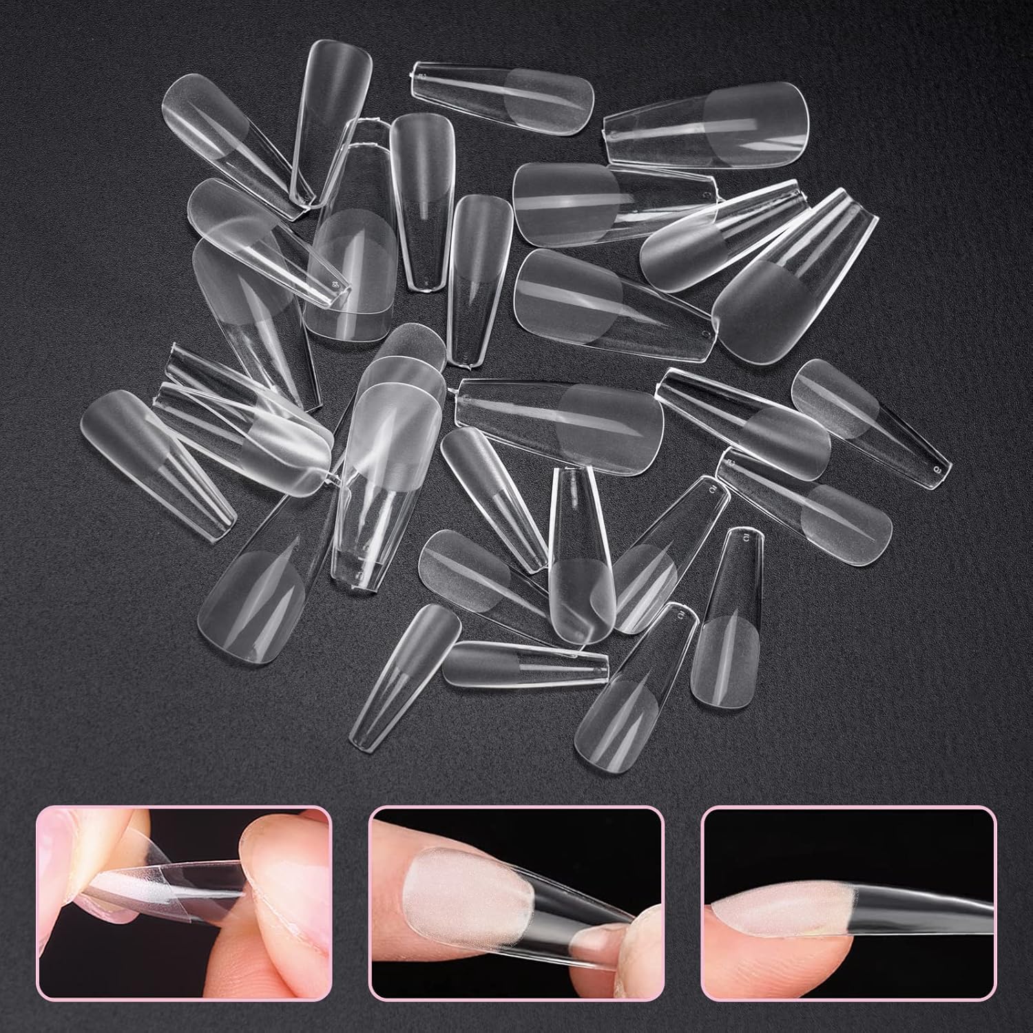 Thumbnail 2 de Faux ongles en acrylique Carehabi – Capsules transparentes, 500 pièces, 10 tailles (semi givré) + valisette