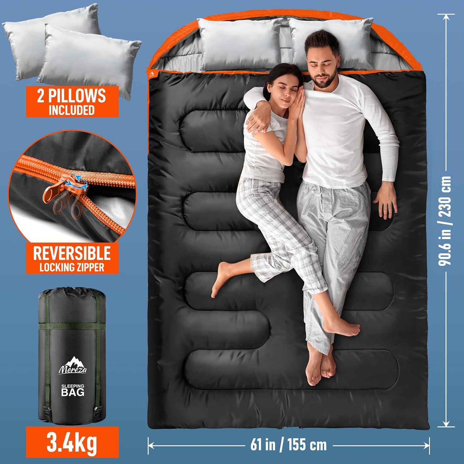 Detalle 2 de MEREZA Double Sleeping Bag for Adults – XL Two‑Person, All‑Season with Pillow