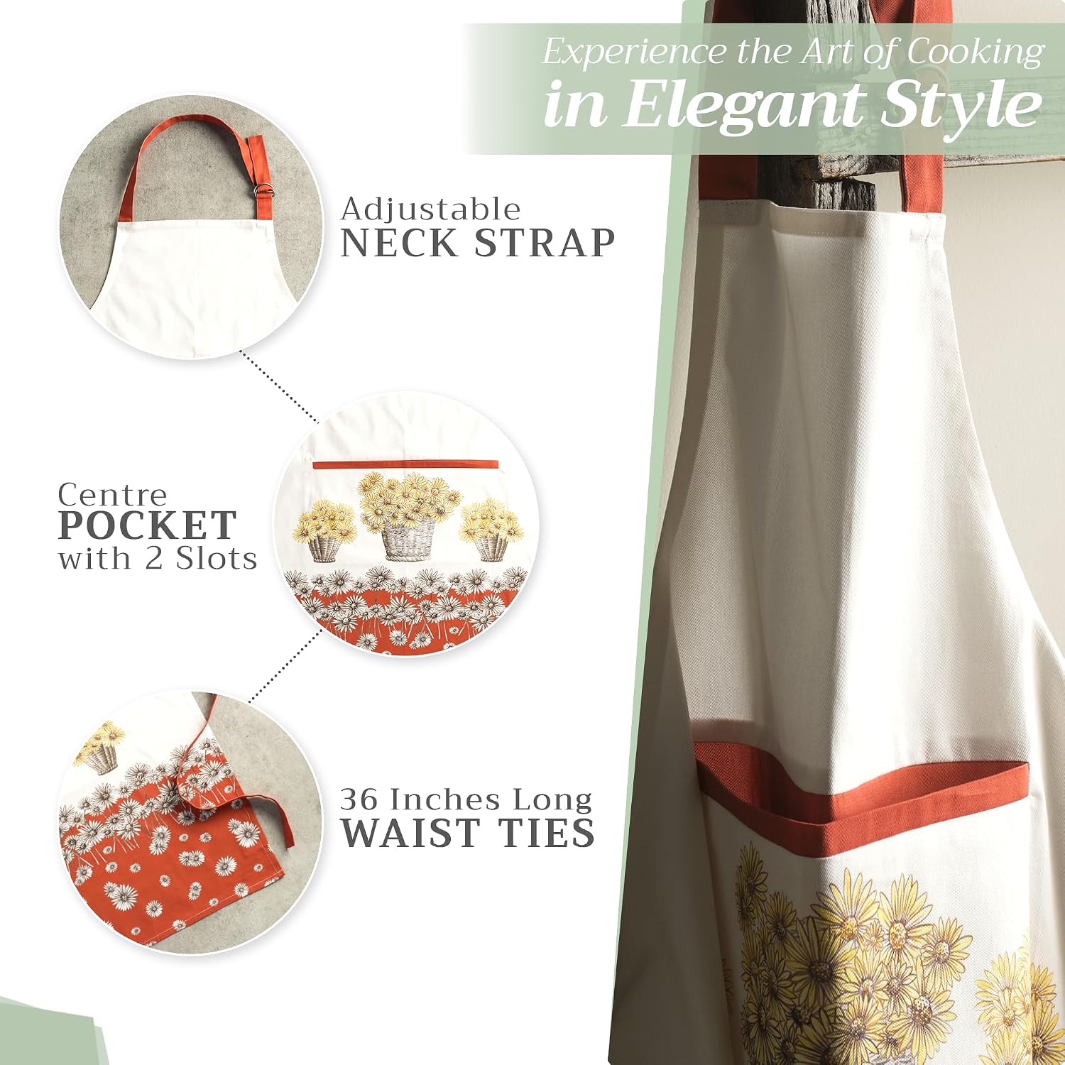Detalle 2 de Maison d' Hermine Cotton Apron with Pocket, Adjustable Neck Strap and Long Ties