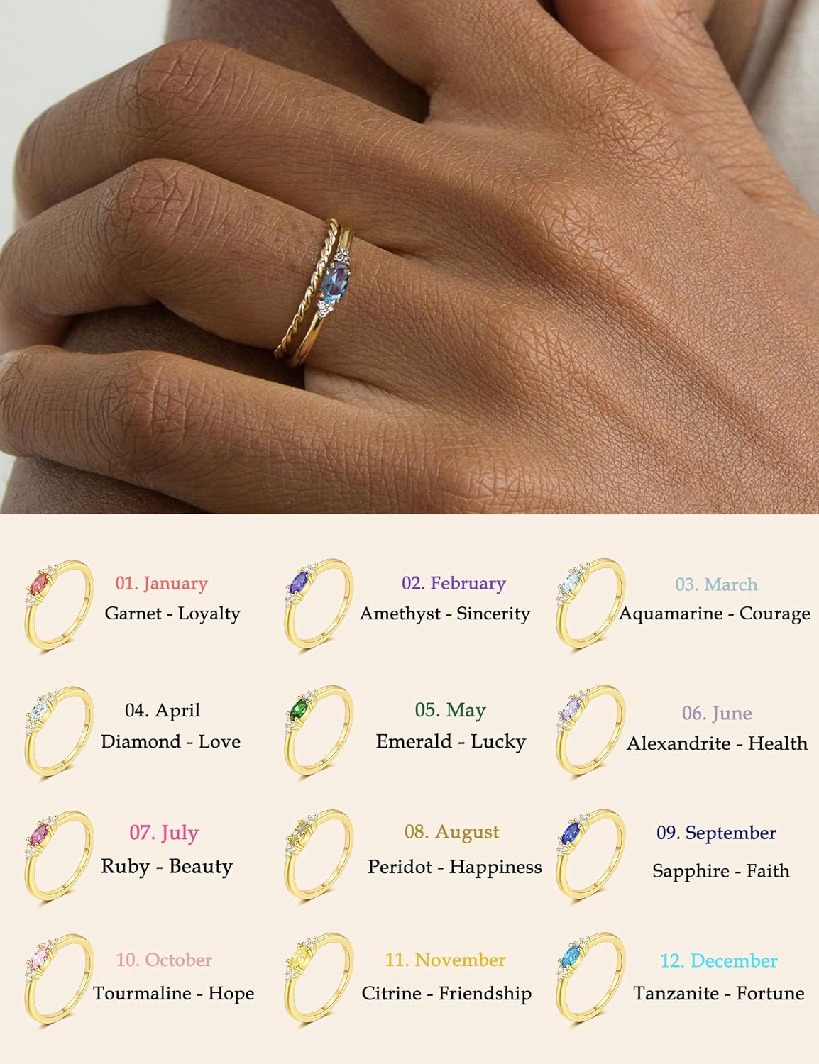 Thumbnail 3 de ZNBOH Geburtsstein Ring 18K vergoldet