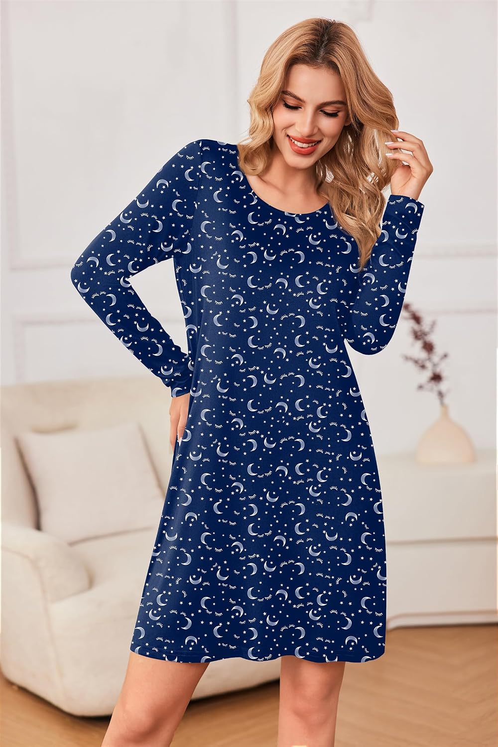 Detalle 2 de Ekouaer 3-Pack Women's Long-Sleeve Nightgowns in Soft Stretch Fabric
