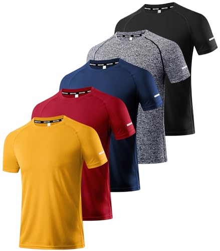 Detalle de Boyzn 5er Pack Sport T-Shirts Herren – Funktionsshirt mit Mesh, 4-Wege-Stretch & Reflexstreifen
