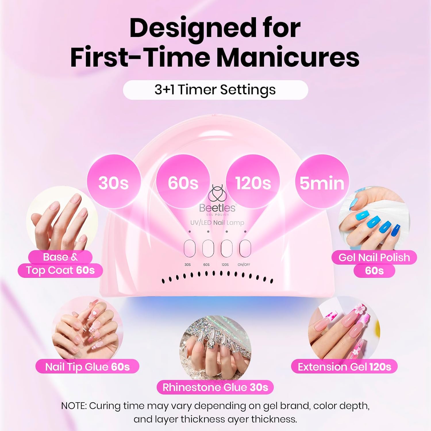 Thumbnail 1 de Beetles UV Nail Lamp (LED) with 3 Timers 30/60/120s and Smart Auto Sensor for Gel Polish, Pink