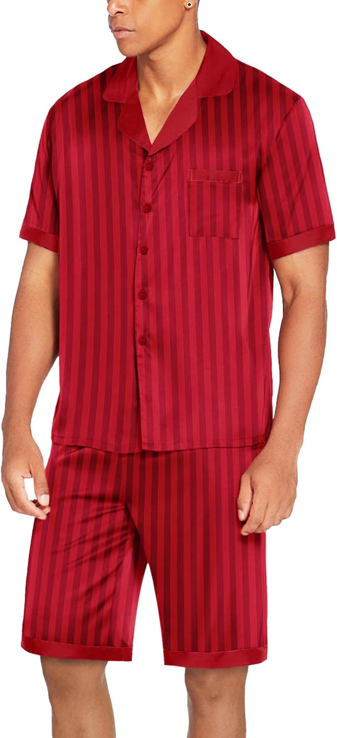 Detalle de Ekouaer Men's Satin Pajama Set