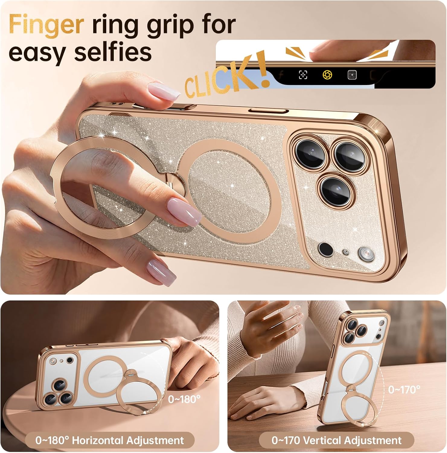 Detalle 2 de 360° Spin CD Stand Phone Case for iPhone 17 Pro with MagSafe Ring (Never Yellow) — Desert Titanium